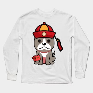 Funny grey dog celebrates lunar new year Long Sleeve T-Shirt